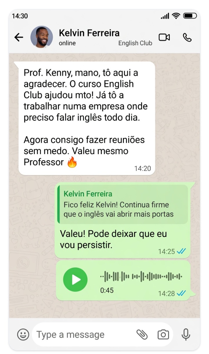 Depoimento de Kelvin Ferreira no WhatsApp